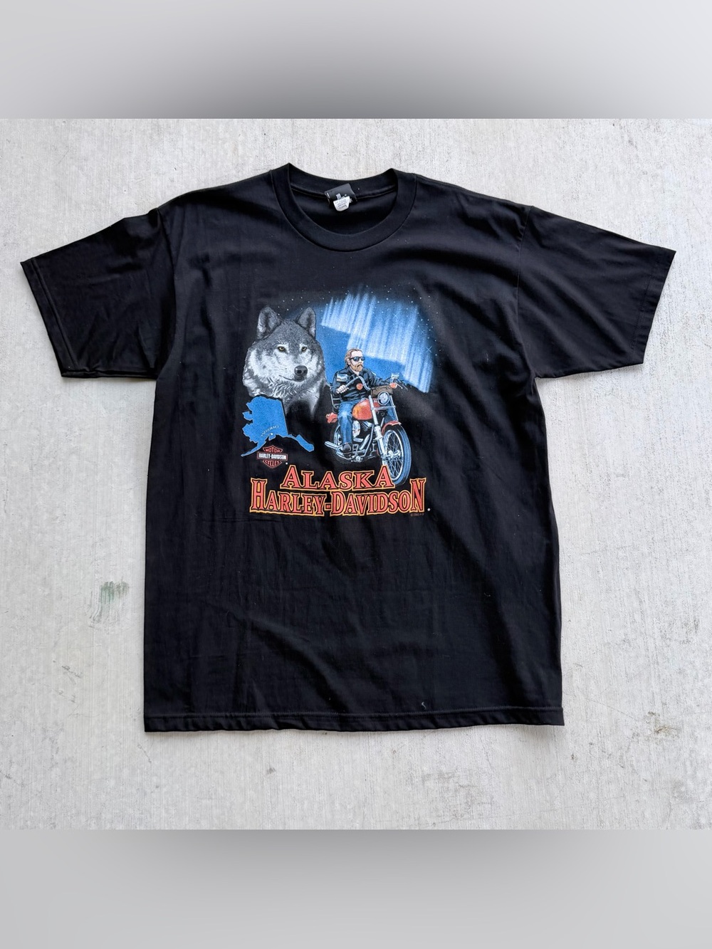 Vintage Harley Davidson T Shirt 90s Alaska Wolf Rider Made In USA Dead-stock